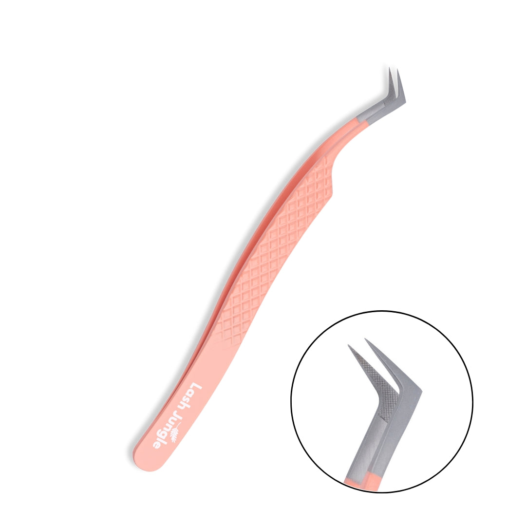 Signature Coral Pink Lash Tweezers – Angled Boot