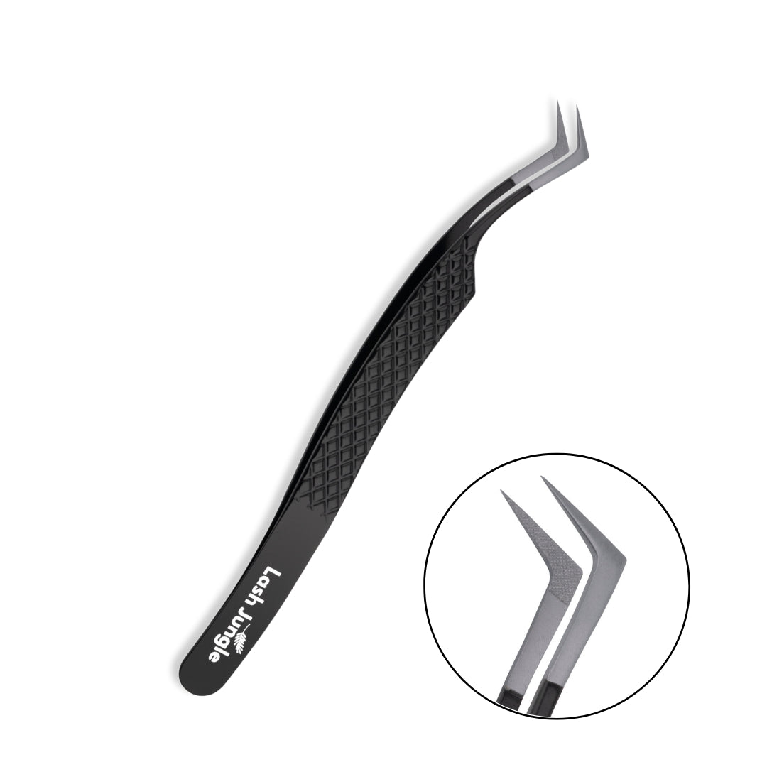 Signature Jet Black Tweezers - Angled Boot
