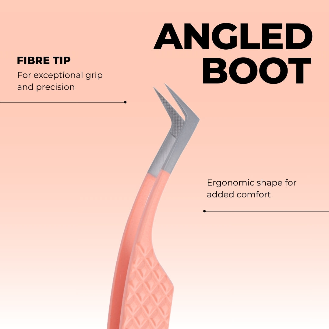 Signature Coral Pink Lash Tweezers – Angled Boot