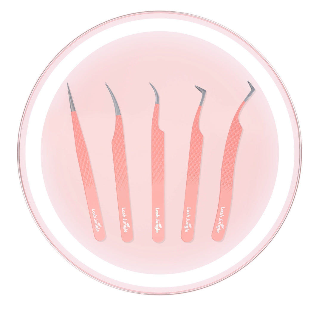 Signature Coral Pink Tweezer Bundle for Eyelash Extension