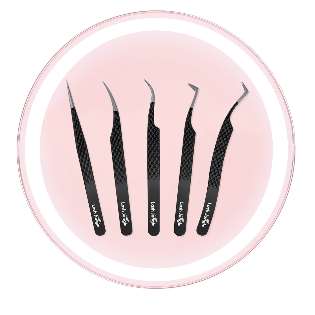 Signature Jet Black Tweezer Bundle for Eyelash Extension