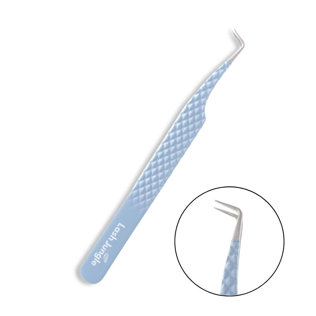 Sky Blue Fibre Tip Lash Tweezers Slim Boot