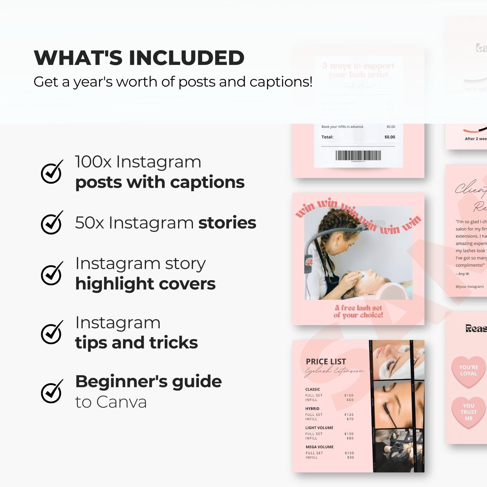 150 Social Media Templates and Captions for Lash Artists